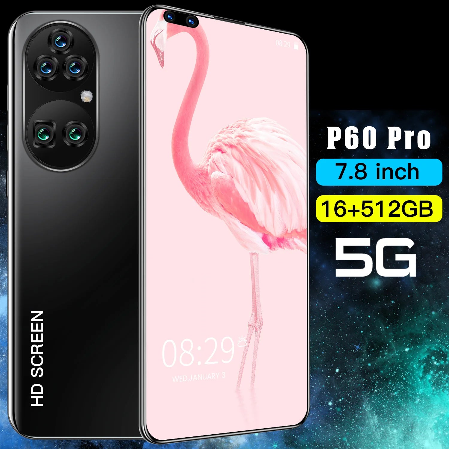 New P60 Pro 7.8 Inch 10 Core Smart Phone 16GB+512GB 4K HD GPS Navigation 5G Android SmartPhone 40+48MP Game Mobile Phone - Tidesmit