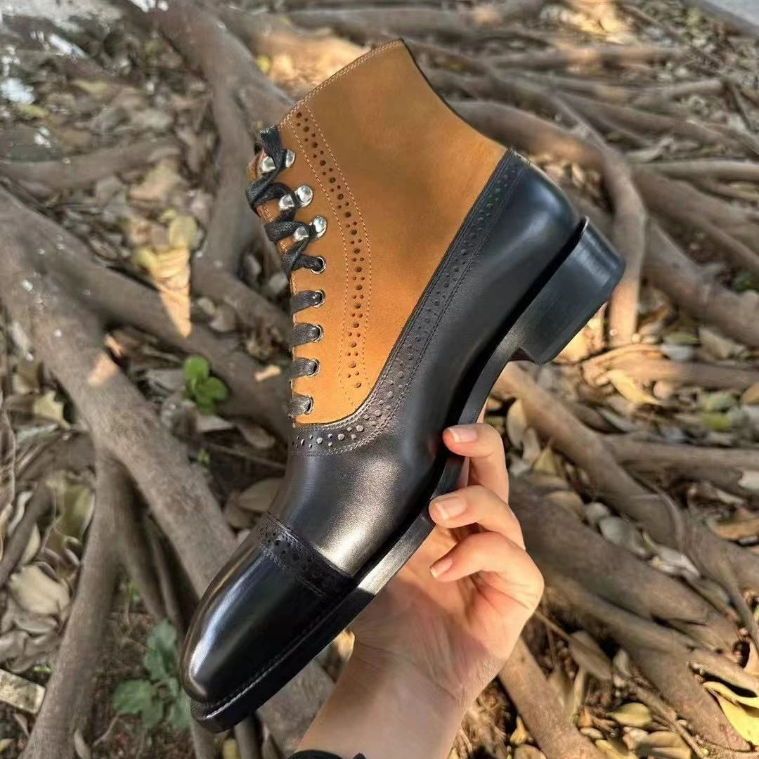 Men Blake Goodyear Welt Boxing Boot Shoes Top Calf Leather Ankle Sneakers Handmade Casual Mans Classic Lace up OEM ODM Factory