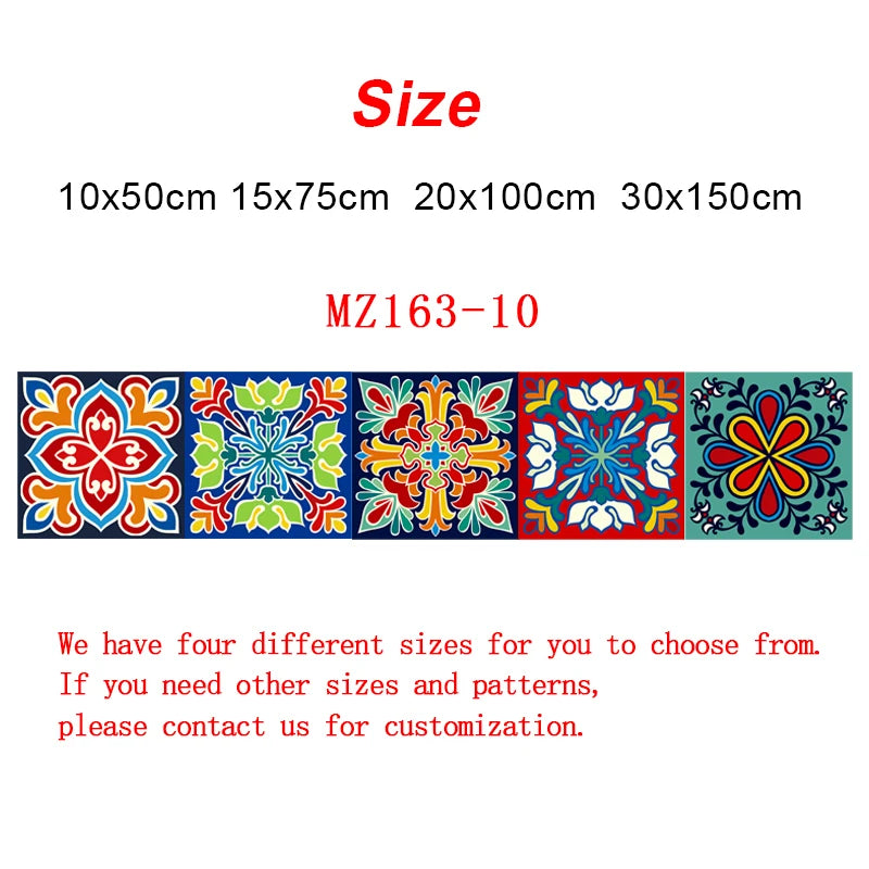 Colorful ceramic tile wall sticker set with floral medallion mosaic, multicolor blue and red peel-and-stick PVC