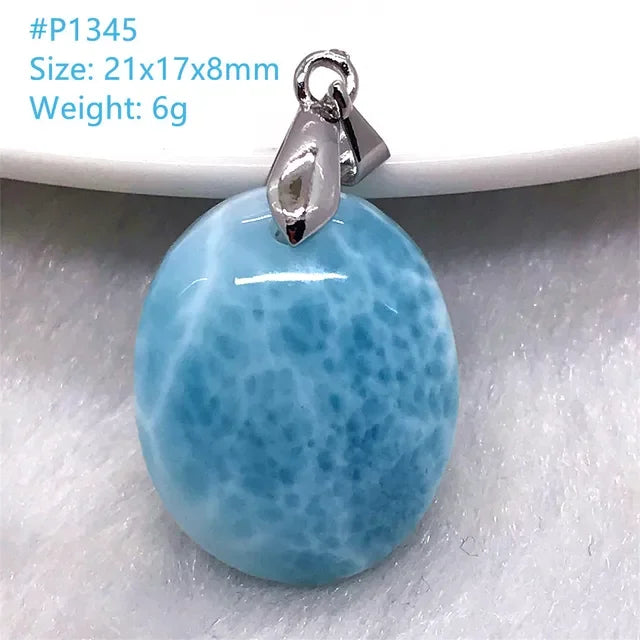 Natural Blue Larimar Trendy Necklace Pendant Women Men Gift Beads 925 Sterling Silver Dominica Water Drop Crystal Stone Jewelry