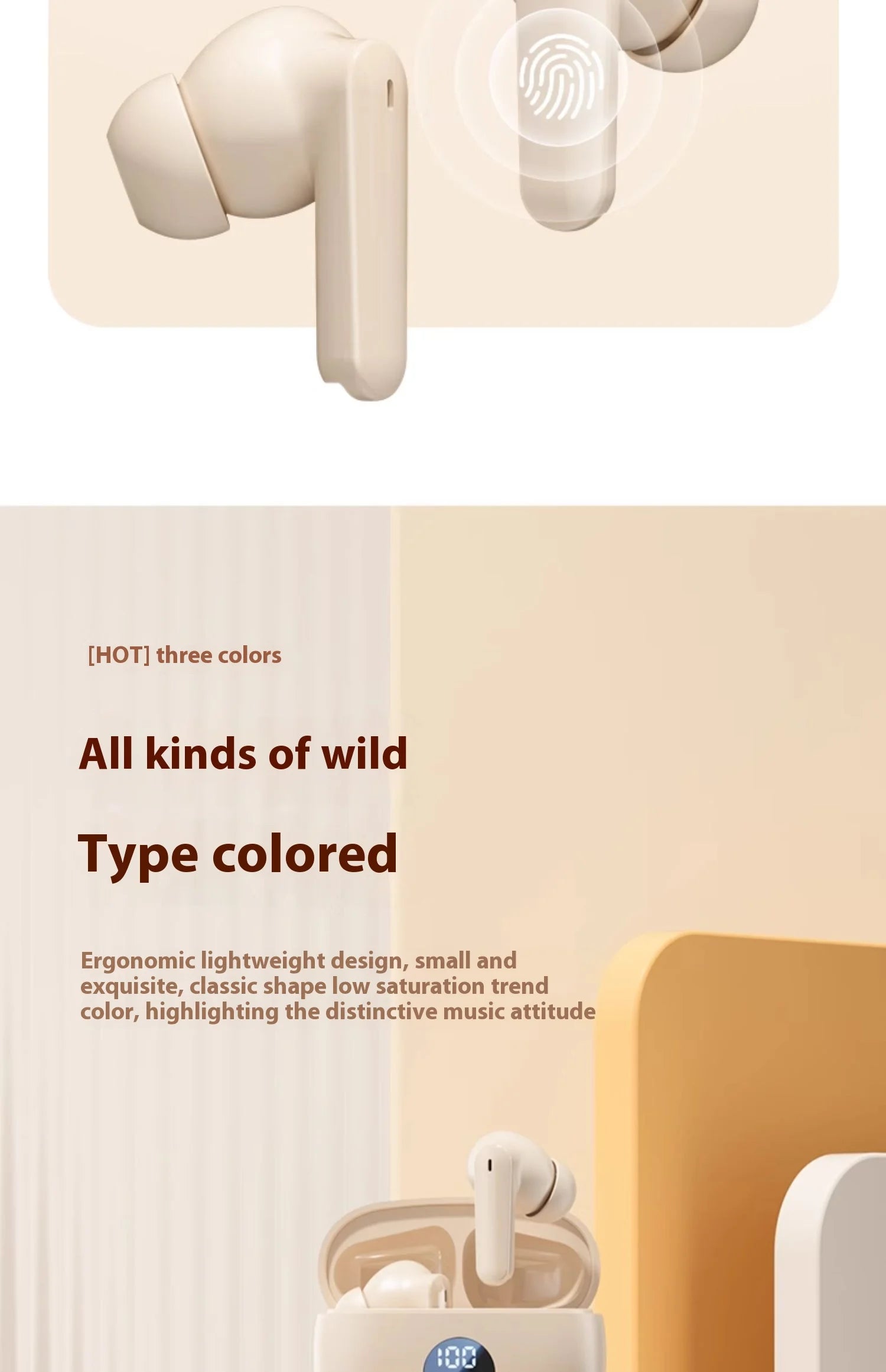 For Bluetooth In-Ear Headset LED Battery Wireless Noise Reduction Long Endurance High Sound Quality for Sports Running Tidesmit