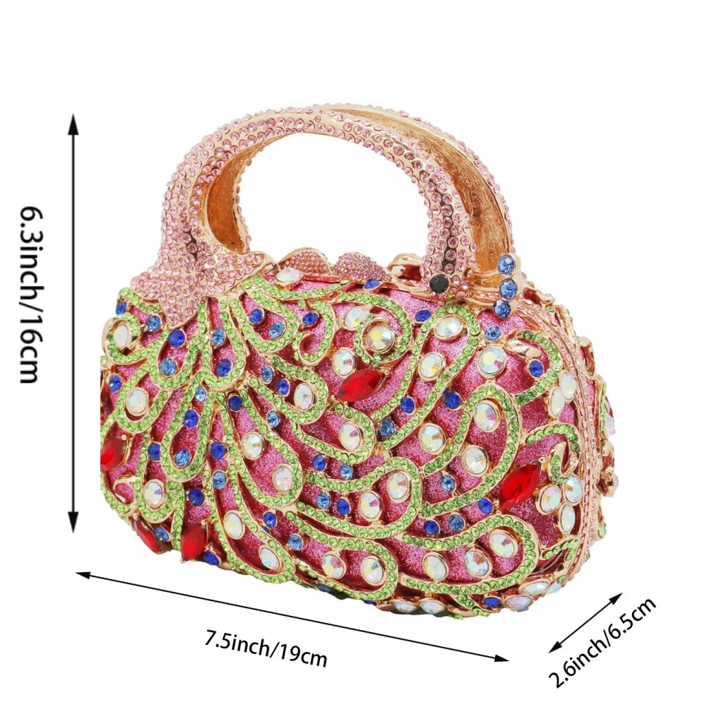 Luxury Peacock Crystal Handbag Ladies Sparkling Rhinestone Evening Clutch Chain Strap Magnetic Closure Classic Casual Fashion
