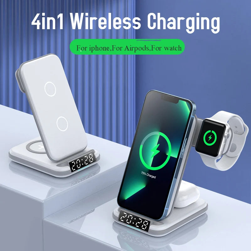 Desktop Alarm 4 in 1 Phone Watch Earphones 15w 3 In1 Wireless Charger Clock Tidesmit