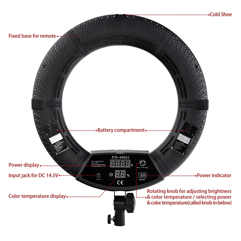 18-Inch Ring Light With Tripod Stand - Dimmable LED Studio Kit Tidesmit