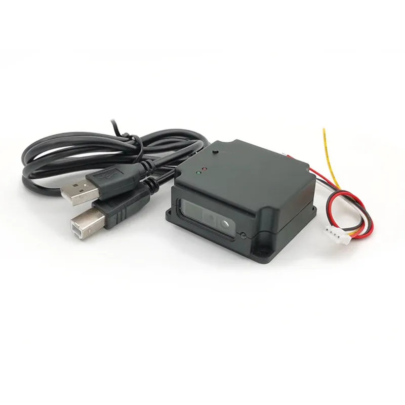 USB 2D barcode scanner module with gray housing and indicator LEDs
