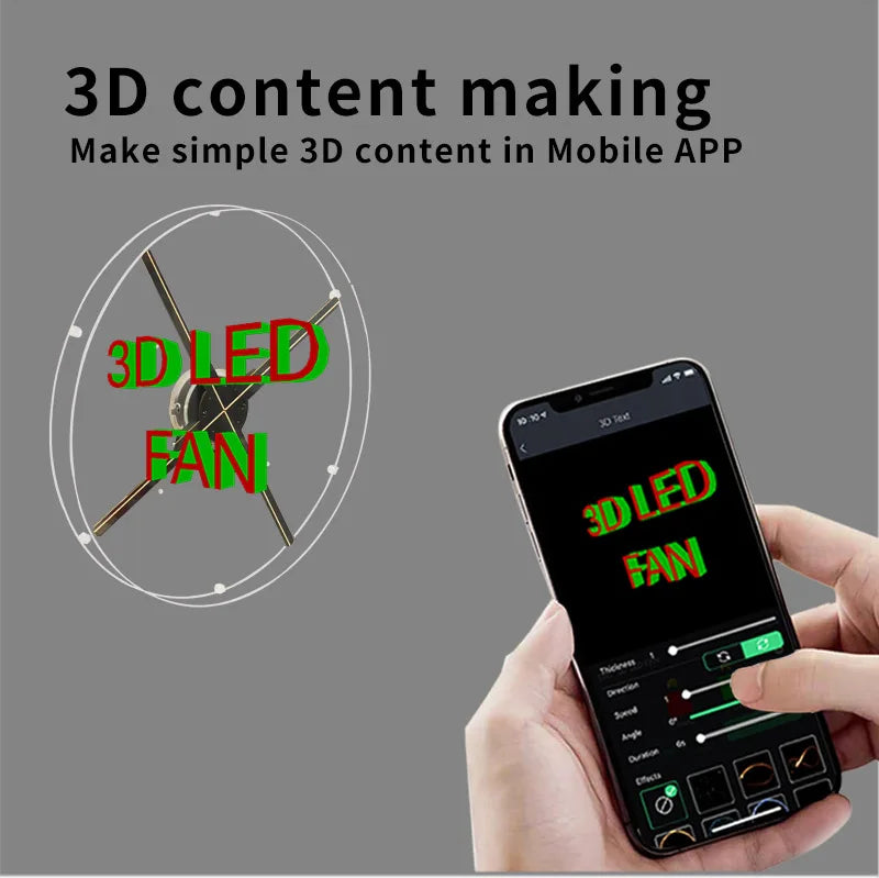 65CM WIFI Cloud 1152Pcs LED 3D Holographic Projector with Acrylic Cover Advertising Lights Display Imaging Logo Light Holo Fan