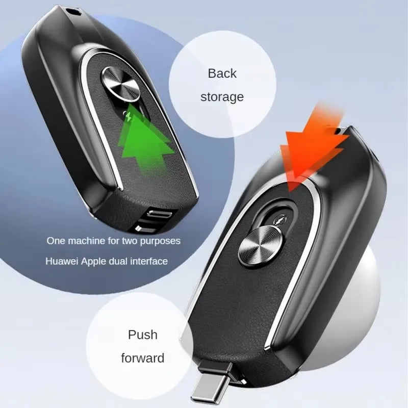 Mini Portable Cellphone Charger Backup Keychain USB Type C Fast Charging Power Bank Key Pods 1200mah Mix color (IOS+TYPE C) Tidesmit
