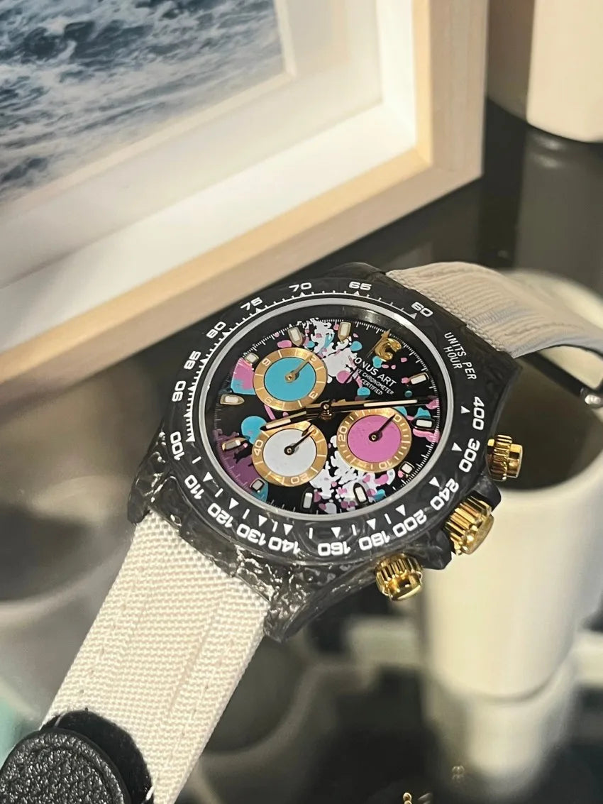 Day-tona Limited Edition Graffiti-Style Mechanical Watch-Carbon Fiber Case 40mm Sapphire Crystal Glass Pointer Hangzhou 20mm