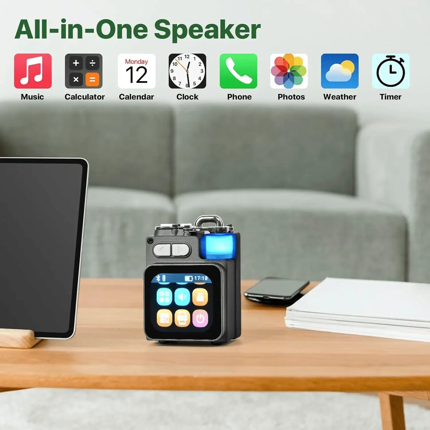 Bluetooth Speaker -Factory New V8 Portable Mini BT Speaker LED Light Smart Touch Screen Rechargeable Battery Speaker for Outdoor Activity