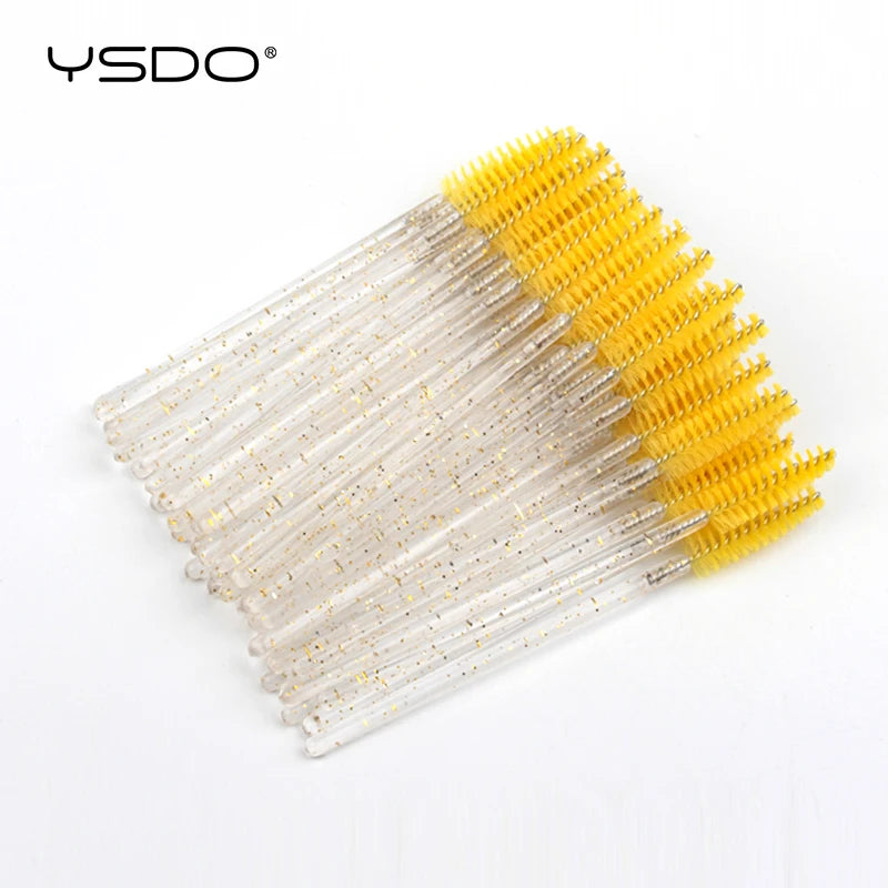 5/50 Pcs Eyelash Brushes False Eye Lashes Extension Tools Eyebrow Brush Mascara Wands Applicator Spoolers Lashes Cosmetic Tool False Eyelashes Crystal Yellow Tidesmit