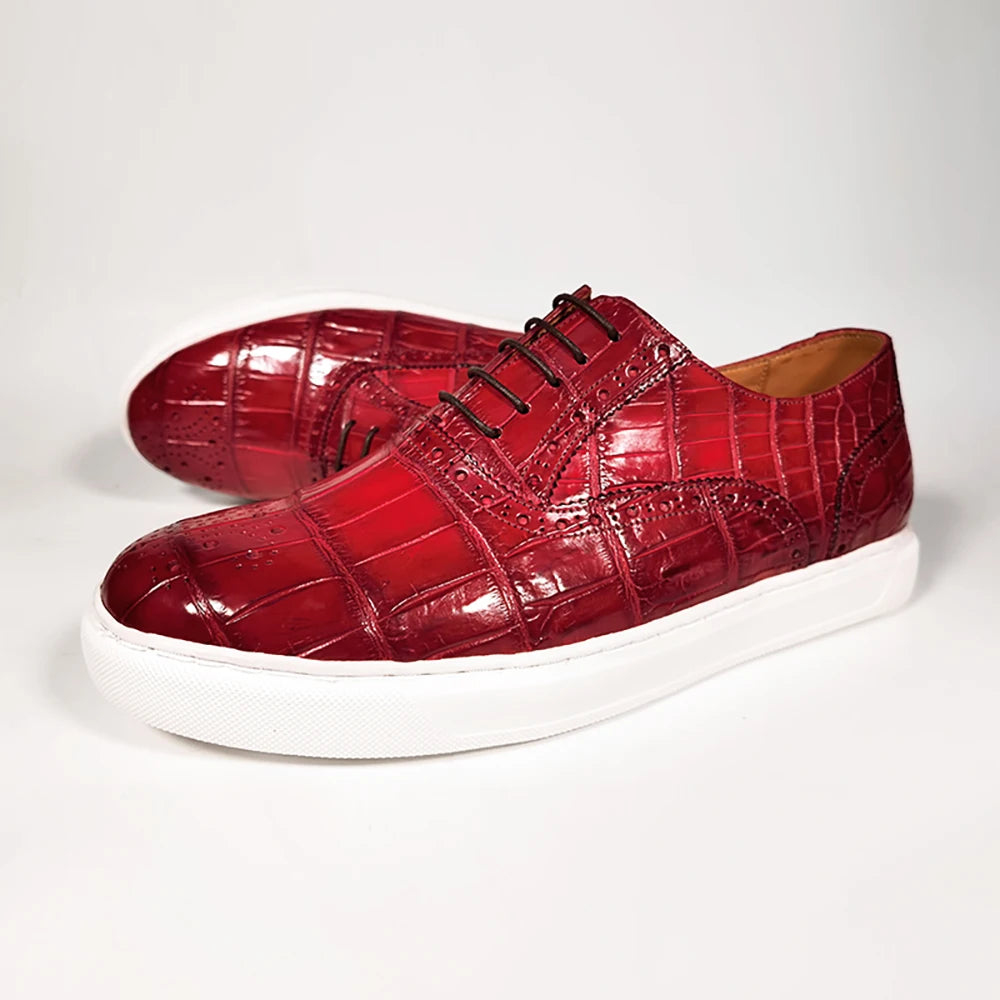 Hot Selling Alligator Skin Luxury Men's Sneakers Customizable Crocodile Leather Walking Styles Casual Flat Shoes Men