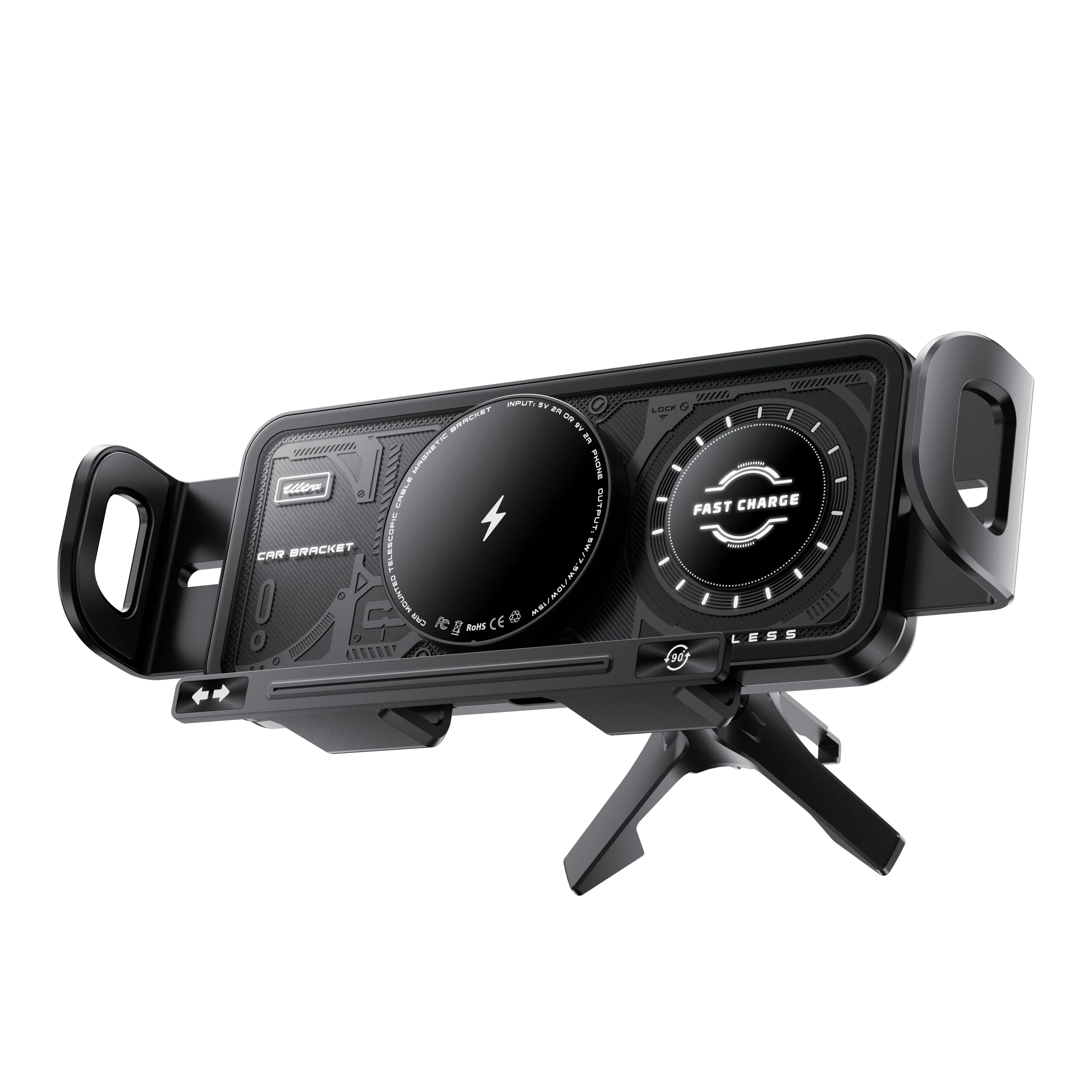 Best 2025 Multifunctional 15W Universal Electric 90° Flexible Rotation Car Wireless Charger Large Screen Bracket Holder for Gift Tidesmit