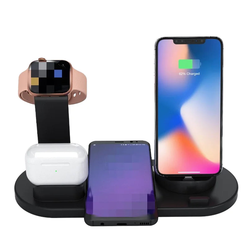Multifunctional Desktop Dock Charger 4 in 1 Wireless Charger,15W Fast Wireless Charging Dock Station Phone Holder Chargers Tidesmit