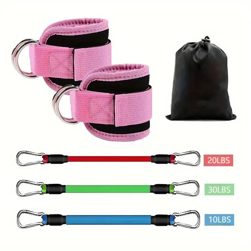 6 Piece Ankle Resistance Bands With Cuffs for Working Out Glute Leg Exercise Booty Workout Equipment Pink Color Medium 19*15*4CM Tidesmit