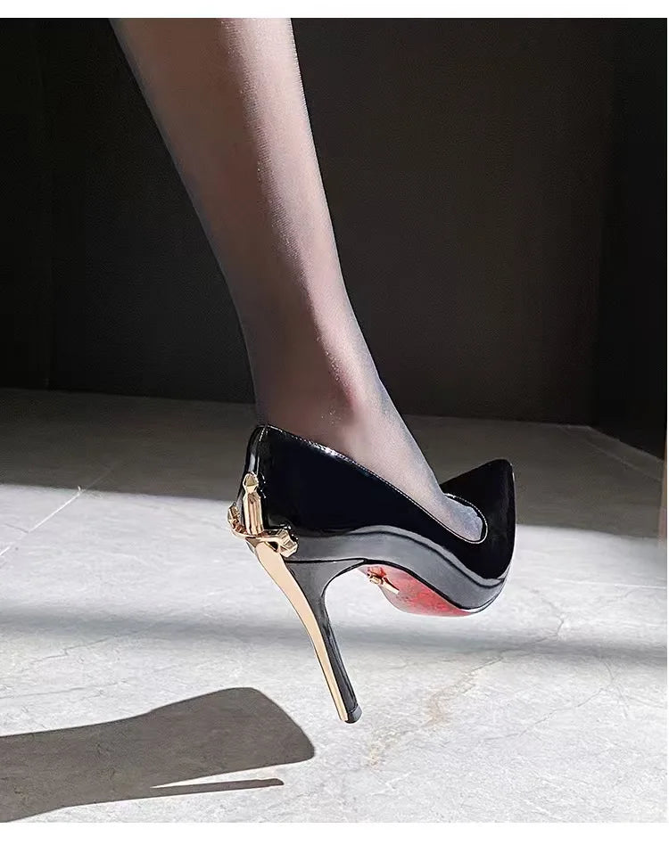 New European and American Pointed Short Knife High Heels CP Fashion Versatile Thin Heel Red Sole High Heels