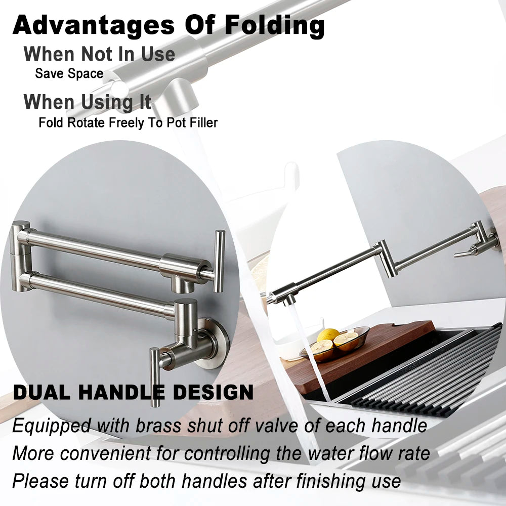 Brushed Nickel Kitchen Faucet Brass Wall Mounted Pot Filler Swivel Folding Retractable Rotary Stretch Kitchen Tap