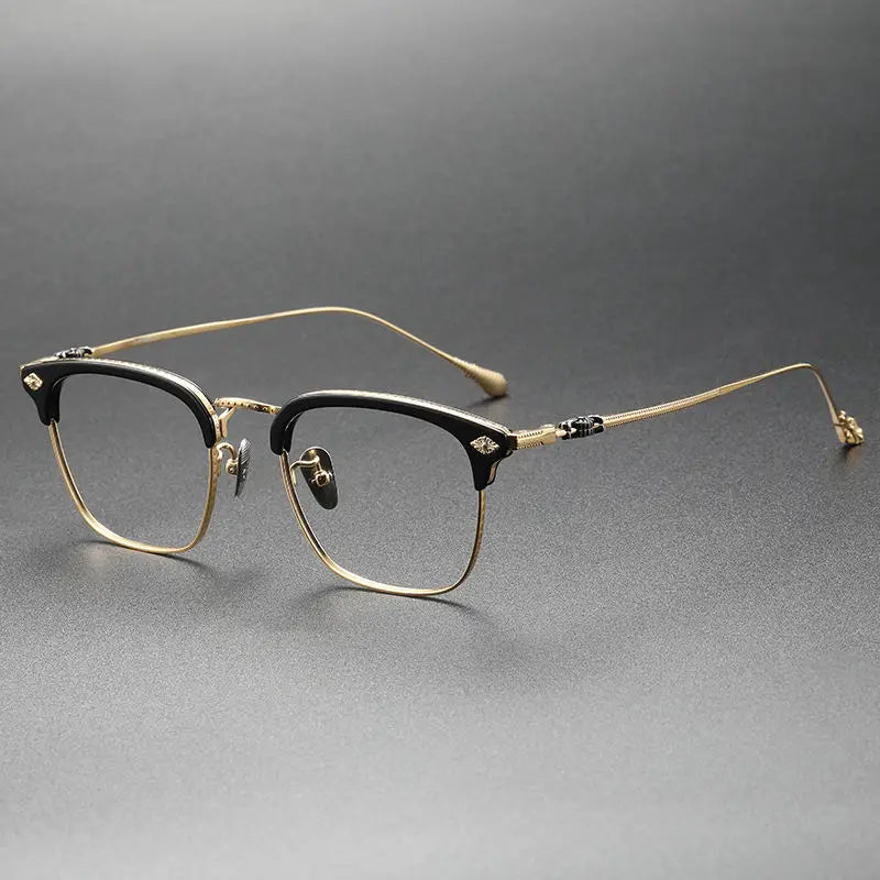 Designer Luxury Eyewear for Men Titanium Optical Frames with Gold Acetate and AC Lens Lunette Gafas Lente with Printed Pattern