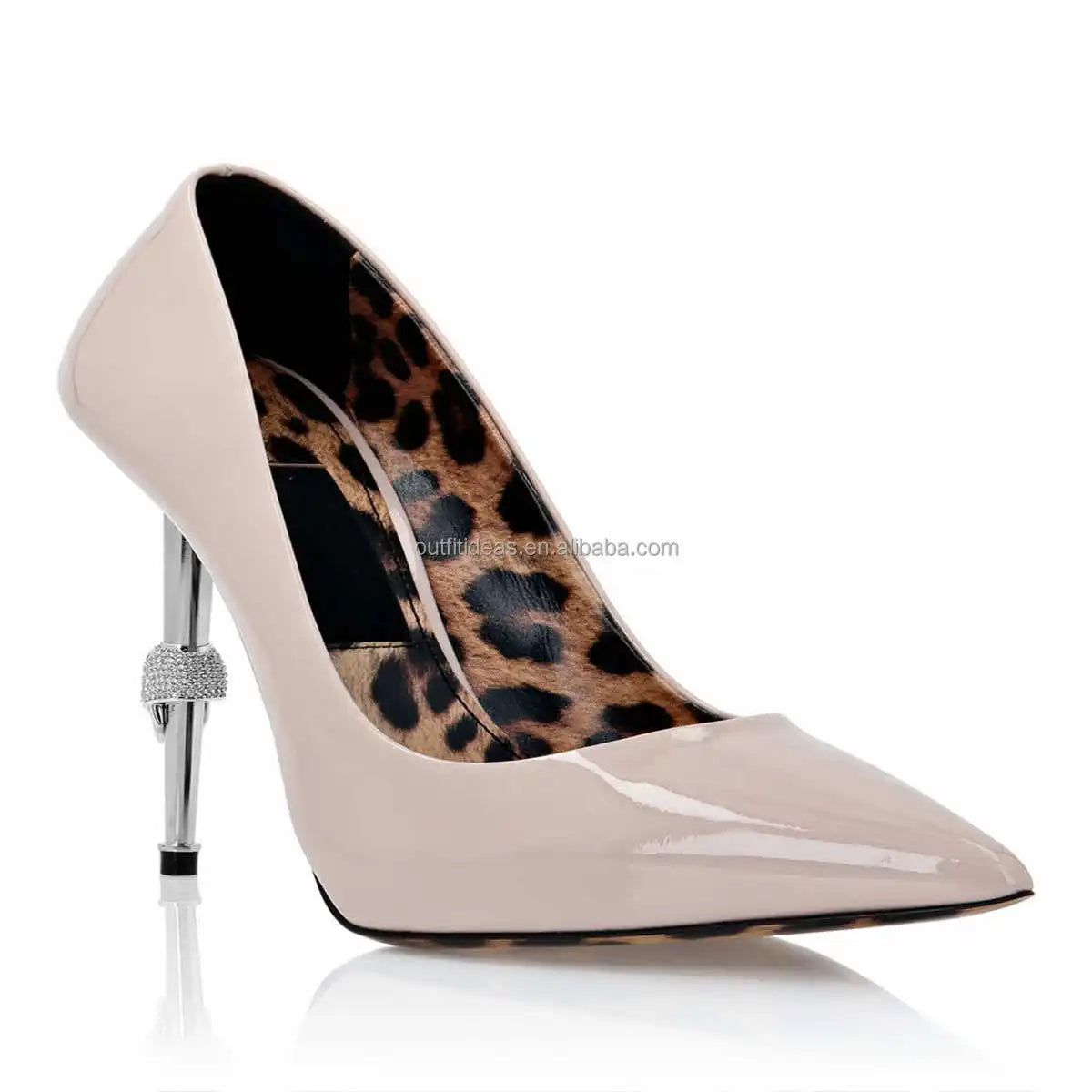 Top Quality Luxury Jewel Sandal Design 12cm Stiletto Heel Skull Heel Dappled Patent Leather Leopard Pumps Women Sexy Party Shoes