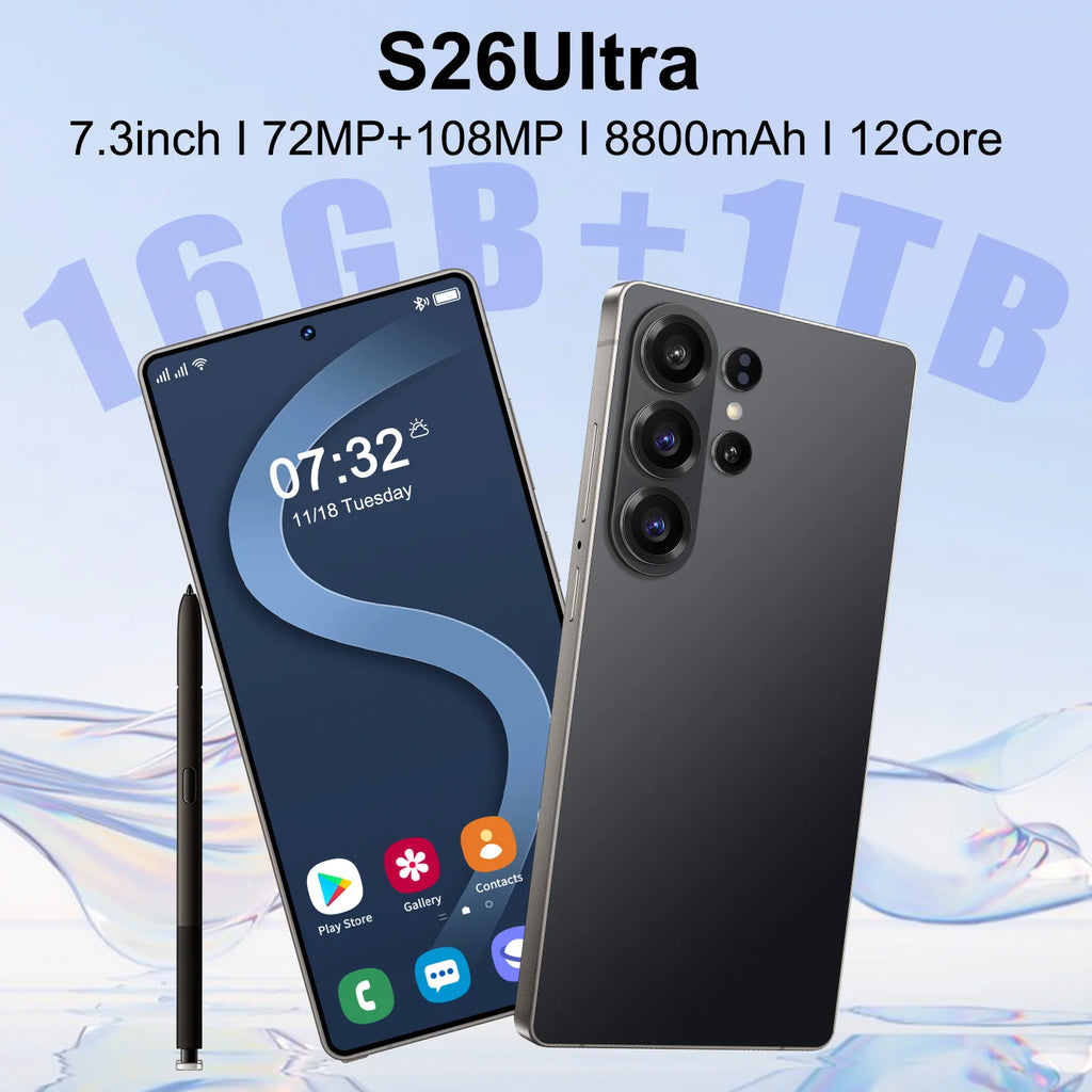 S26 Ultra 5G smartphone with 7.3-inch display and 1TB storage showing high-performance mobile features