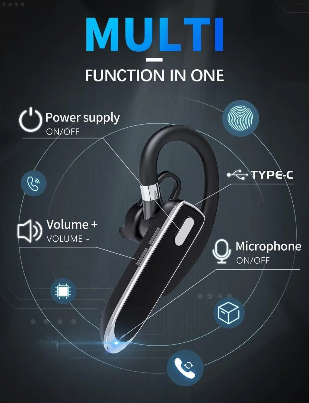YYK-530 Single Wireless Earphones In-ear Ear Hook Hands-free Earbuds with Waterproof and MFB Button for Driving / Business Tidesmit