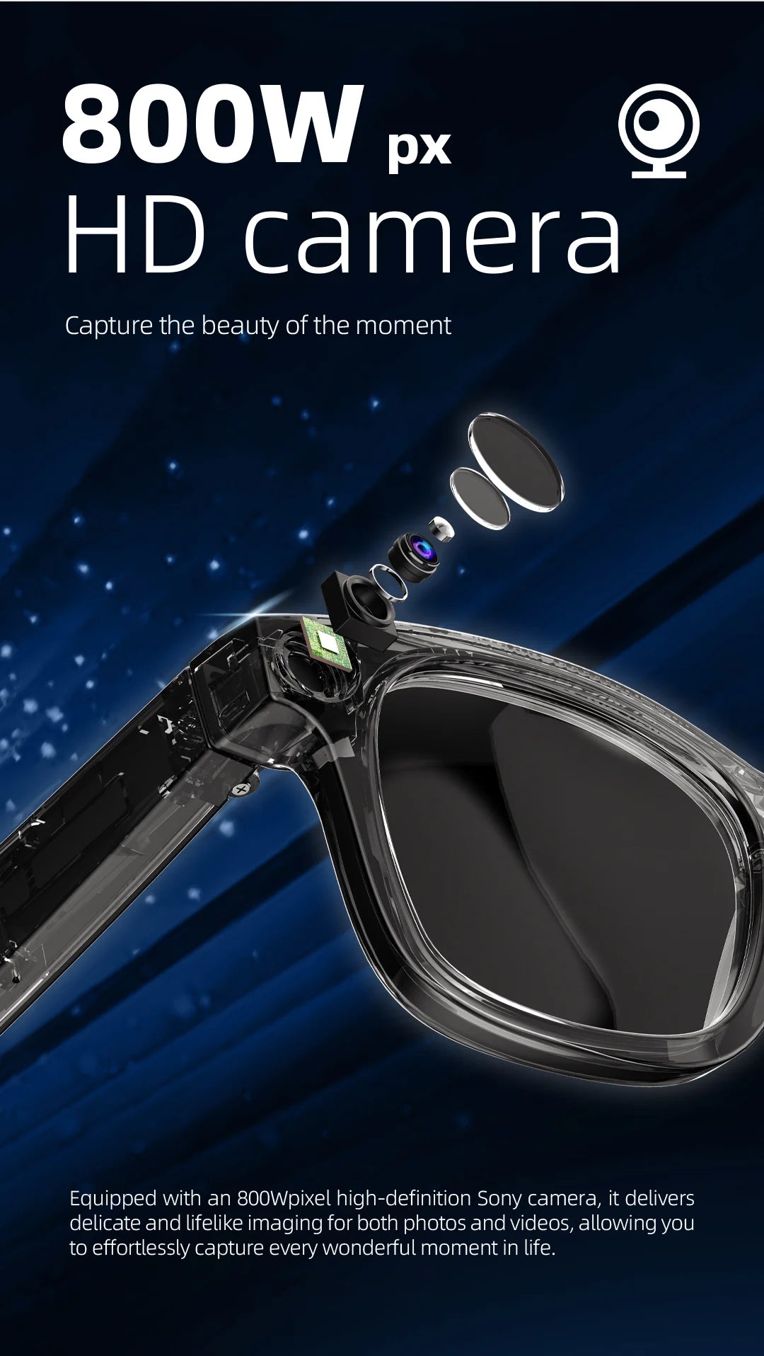 AI Smart Glasses IP67 Waterproof Music and Video Color-Changing Camera Photo and Translate Features Intelligent Glass MP01 Tidesmit