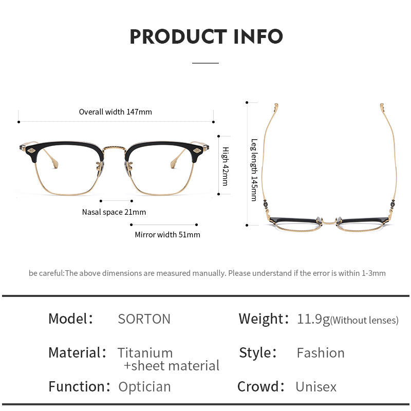 Designer Luxury Eyewear for Men Titanium Optical Frames with Gold Acetate and AC Lens Lunette Gafas Lente with Printed Pattern