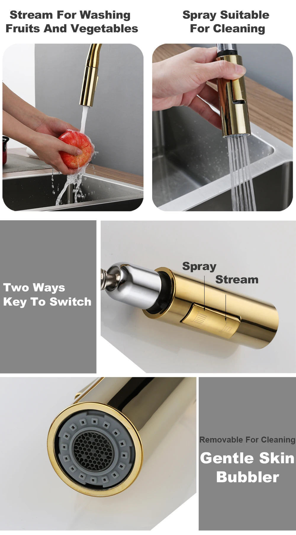 Bagnolux Titanium Black Brushed Deck Mounted Kitchen Faucet Two Function Single Handle Pull Out Mixer Hot and Cold Water Taps