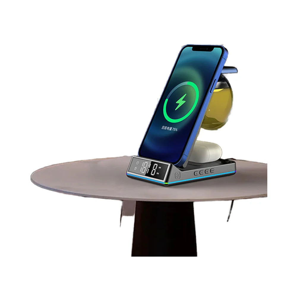 2024 Year Multifunctional Portable Phone Charger ABS LED Clock Universal Hot Multicolor Smart Alarm 10W 1.5A Black Wireless Type-C Tidesmit