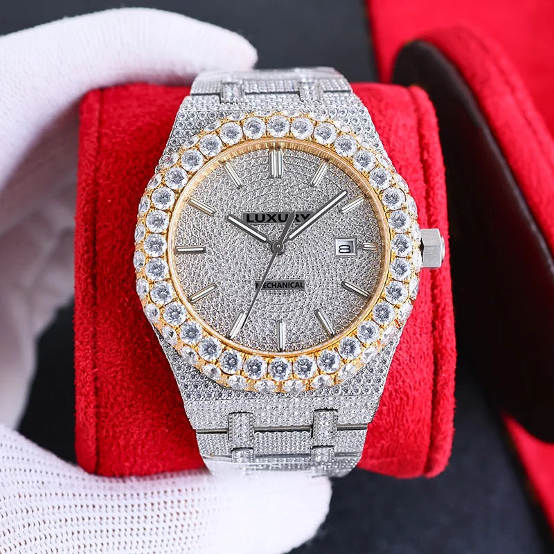 Wholesale Customized High Quality Iced Out Men's Mechanical Diver Watch Water Resistant with Moissanite & Diamond Tester