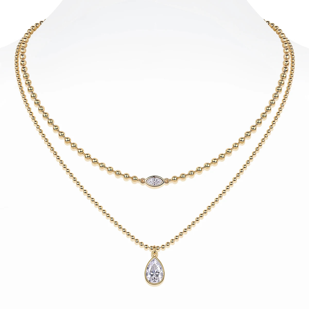 15114 Stacked Design 925 Sterling Silver D Color Moissanite Pendant with Gold Plated Stacking Chain Stylish Layered Necklaces
