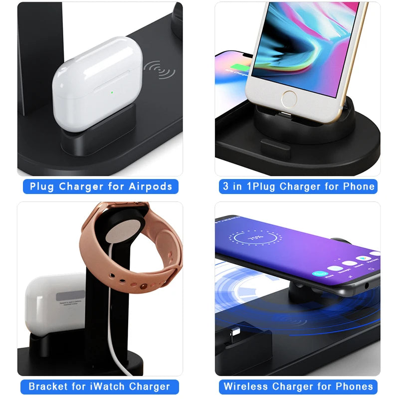 Multifunctional Desktop Dock Charger 4 in 1 Wireless Charger,15W Fast Wireless Charging Dock Station Phone Holder Chargers Tidesmit