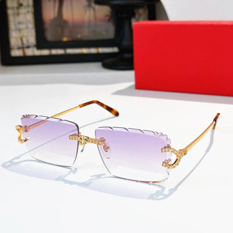 High End Luxury Diamond UV400 Comfortable Sunglasses Unisex Rimless Frameless Trendy Designer Brand