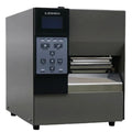 Black thermal transfer label printer with front LCD and open label feed bay
