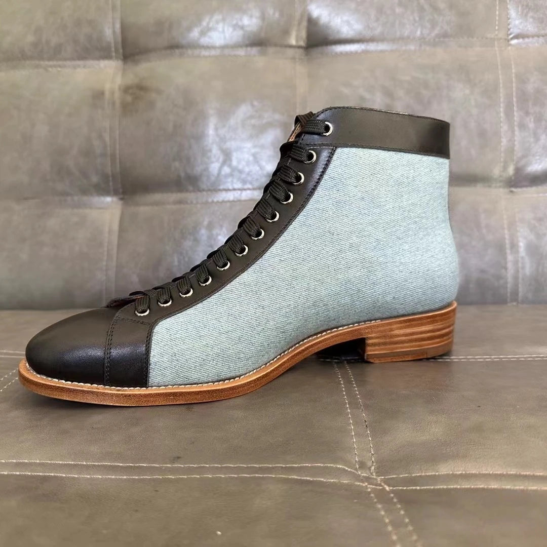 Men Blake Goodyear Welt Boxing Boot Shoes Top Calf Leather Ankle Sneakers Handmade Casual Mans Classic Lace up OEM ODM Factory