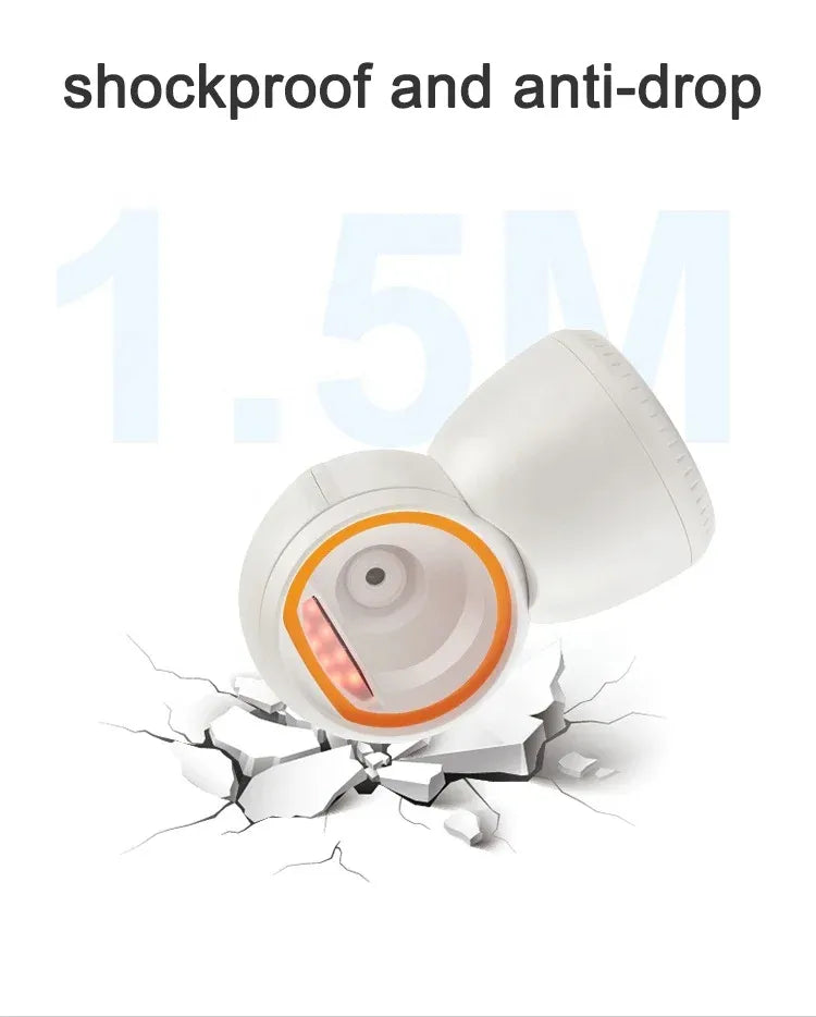 Desktop barcode and QR scanner with orange ring, crack-resistant shock protection