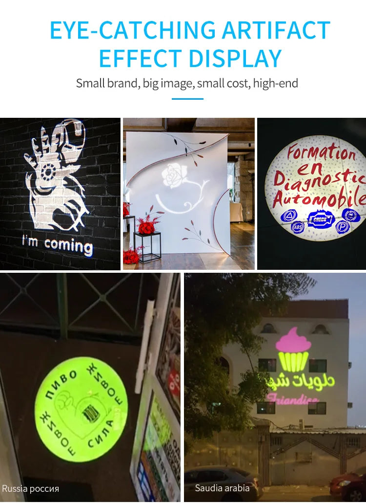 LED Logo Projection Custom Advertising Notice, Restaurant Welcome Image Sign, Caution Rotary Light Gobo Projector for Outdoor