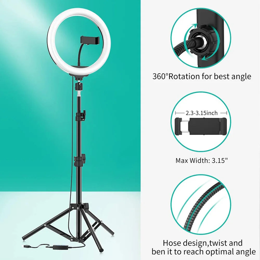 10 Inch LED Ring Light with Tripod Stand for Professional Video Lighting Tidesmit