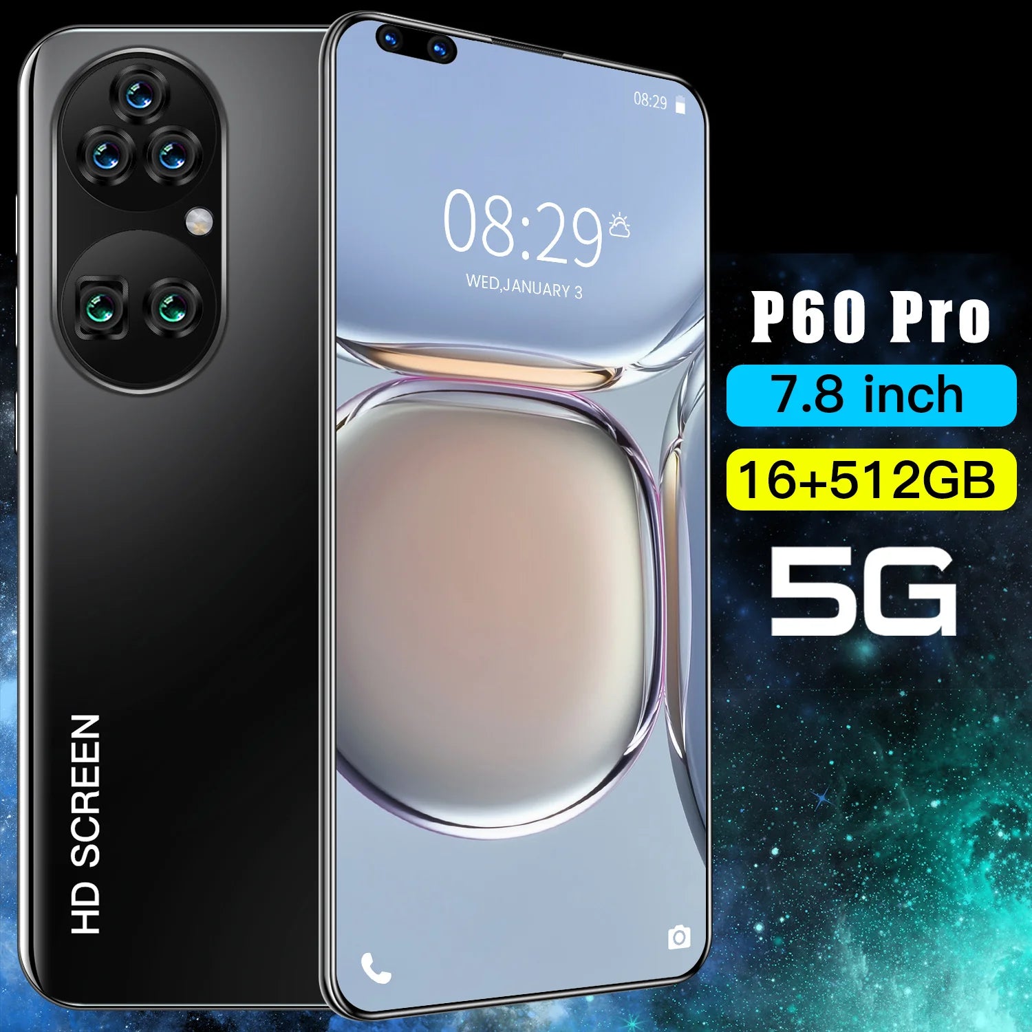 New P60 Pro 7.8 Inch 10 Core Smart Phone 16GB+512GB 4K HD GPS Navigation 5G Android SmartPhone 40+48MP Game Mobile Phone - Tidesmit