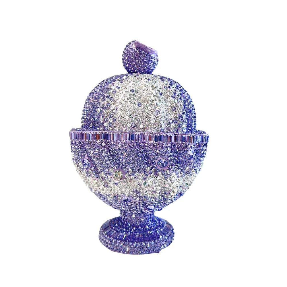 Full Crystal Ice Cream Cup Clutch Bag Sparkly Luxury Evening Handbag Women Crossbody Purse for Wedding Party Cocktail Banquet