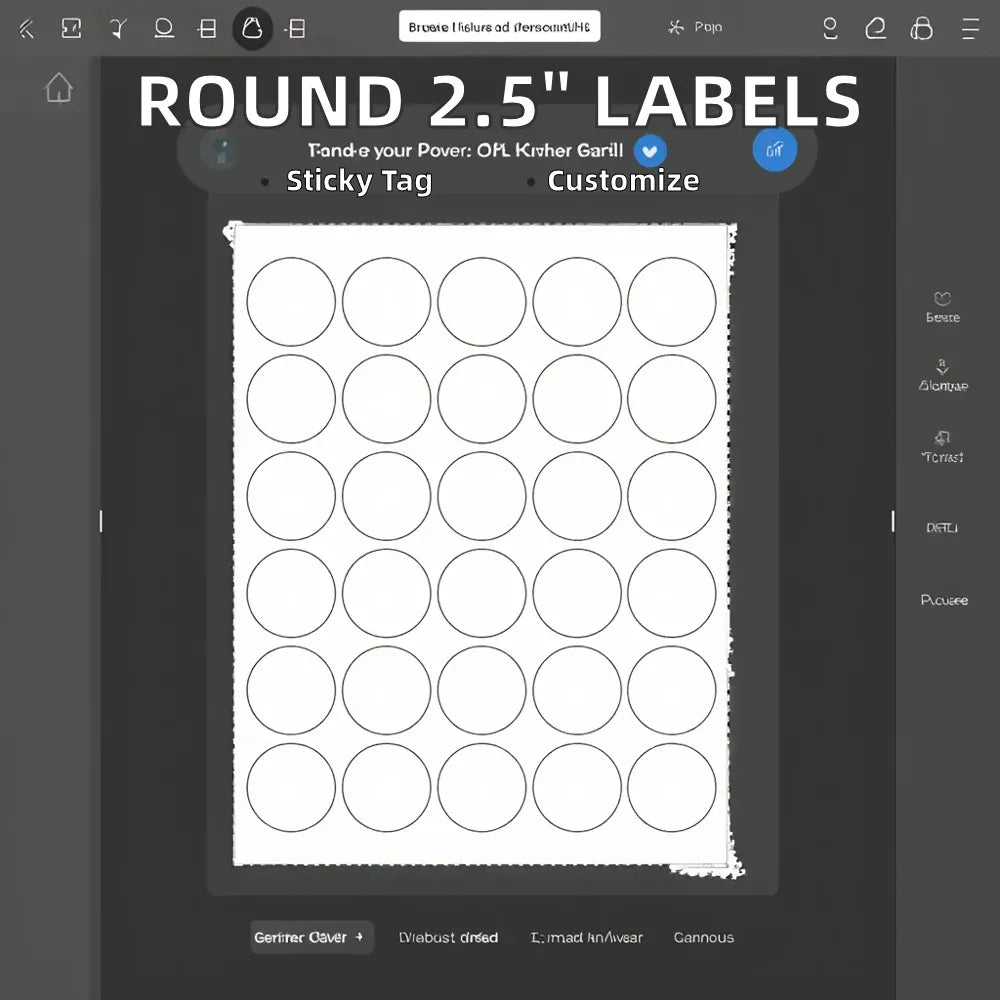 Printable round label sticker sheet with white circle cutouts arranged in rows