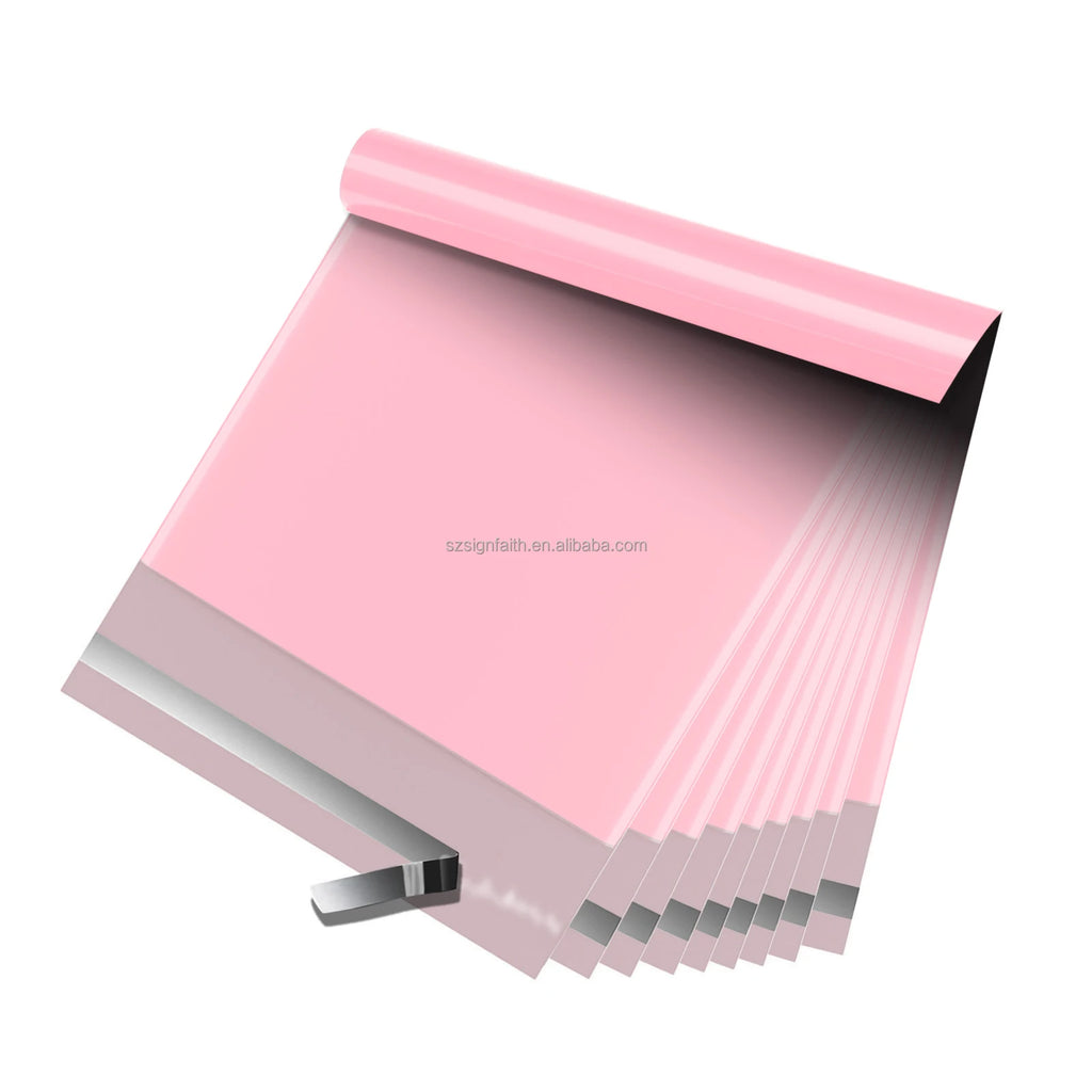 Pink poly mailer shipping envelope with sealed edge and smooth surface