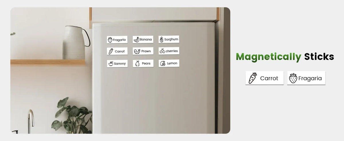 Magnetically sticking label samples with icon list for added convenience