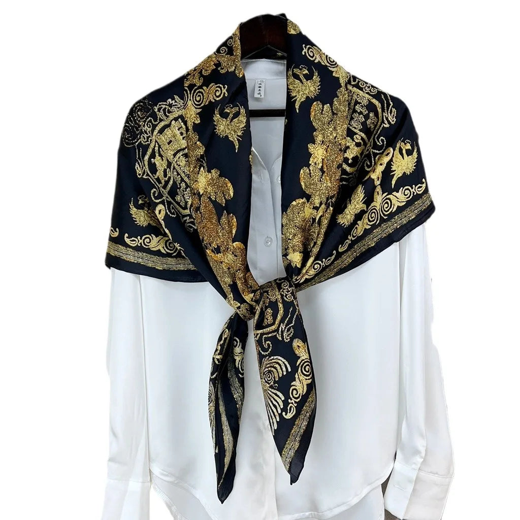 105cm Large Square Scarf Mulberry Silk Crepe Satin Shawl Printed Floral Scarf