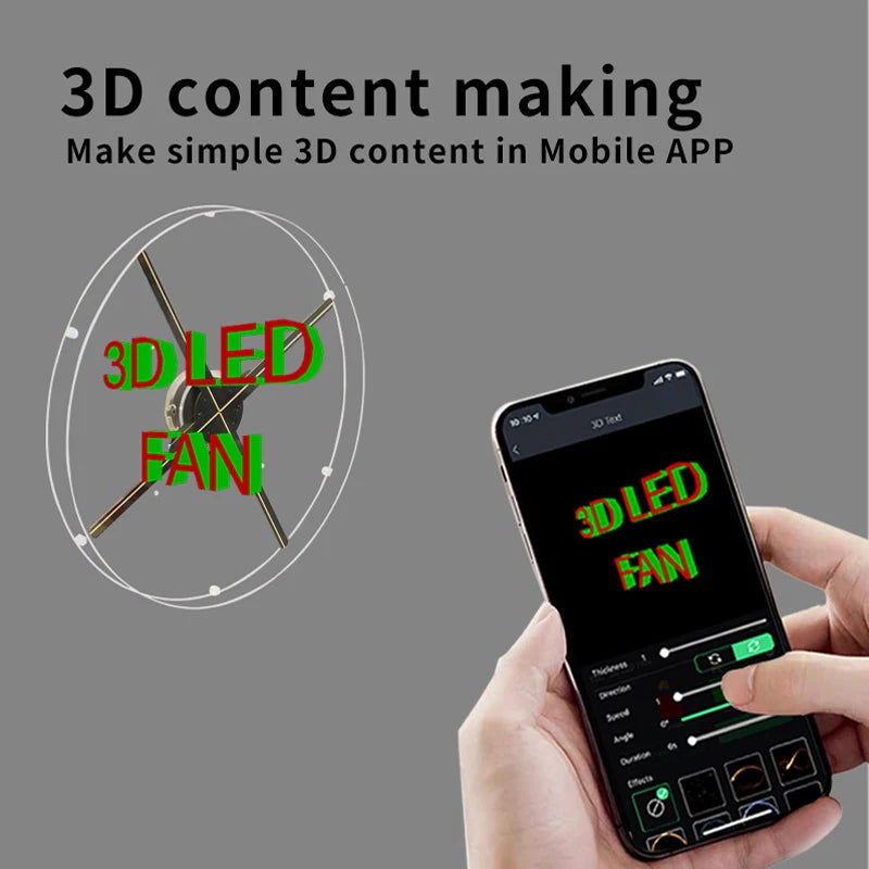 65CM WIFI Cloud 1152Pcs LED 3D Holographic Projector with Acrylic Cover Advertising Lights Display Imaging Logo Light Holo Fan