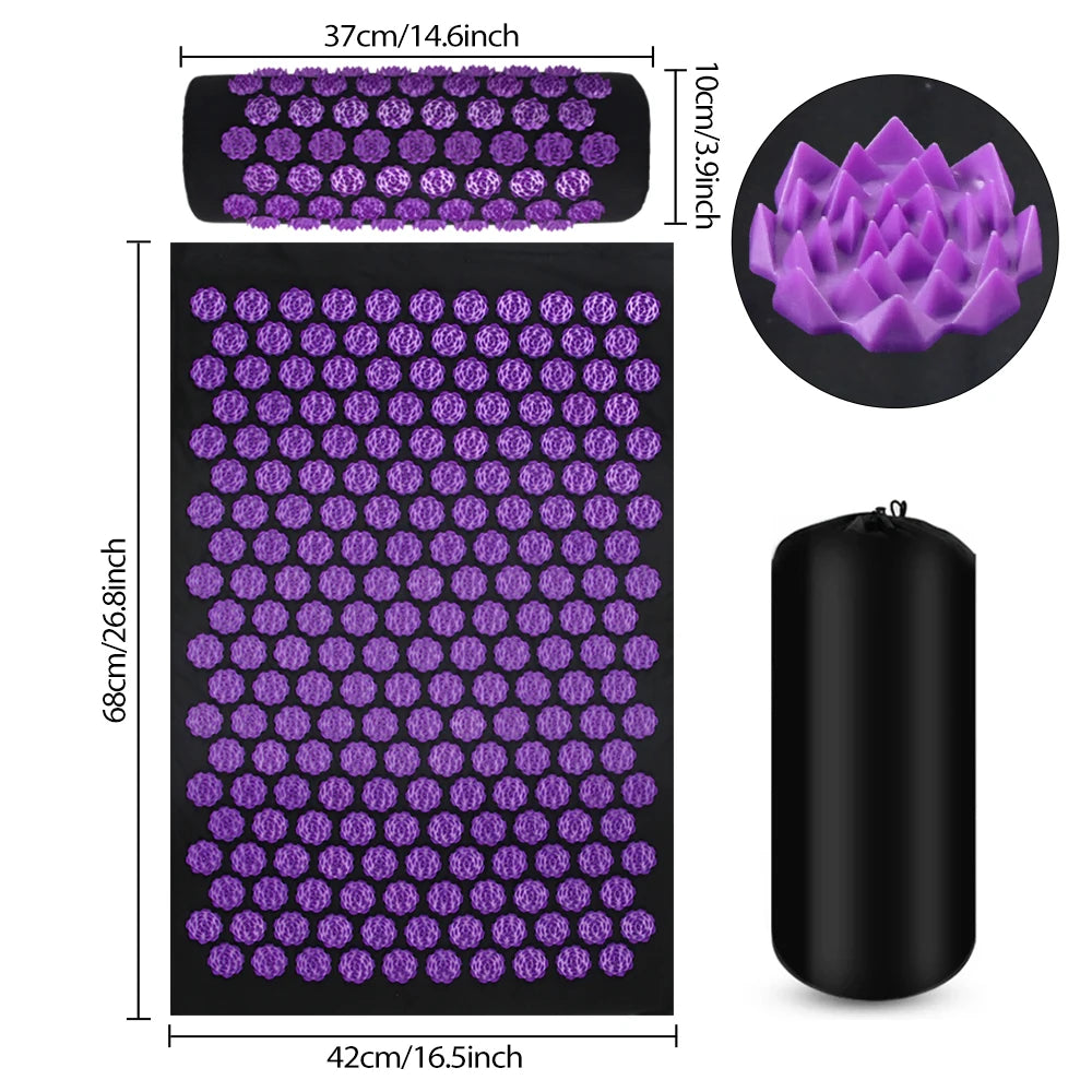 Acupressure Massage Mat for Back and Neck Pain Relief - Tidesmit Back Massage Instrument 3PCS Purple Tidesmit
