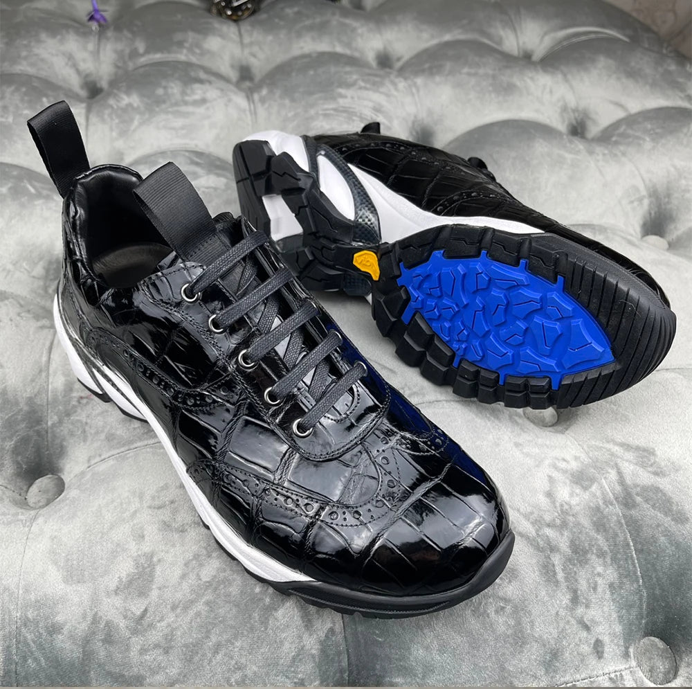 Trendy Crocodile Skin Leather Shoes Luxury Fashion Sneakers Rubber Sole Walking Style Shoes Sport Casual Shoes for Men