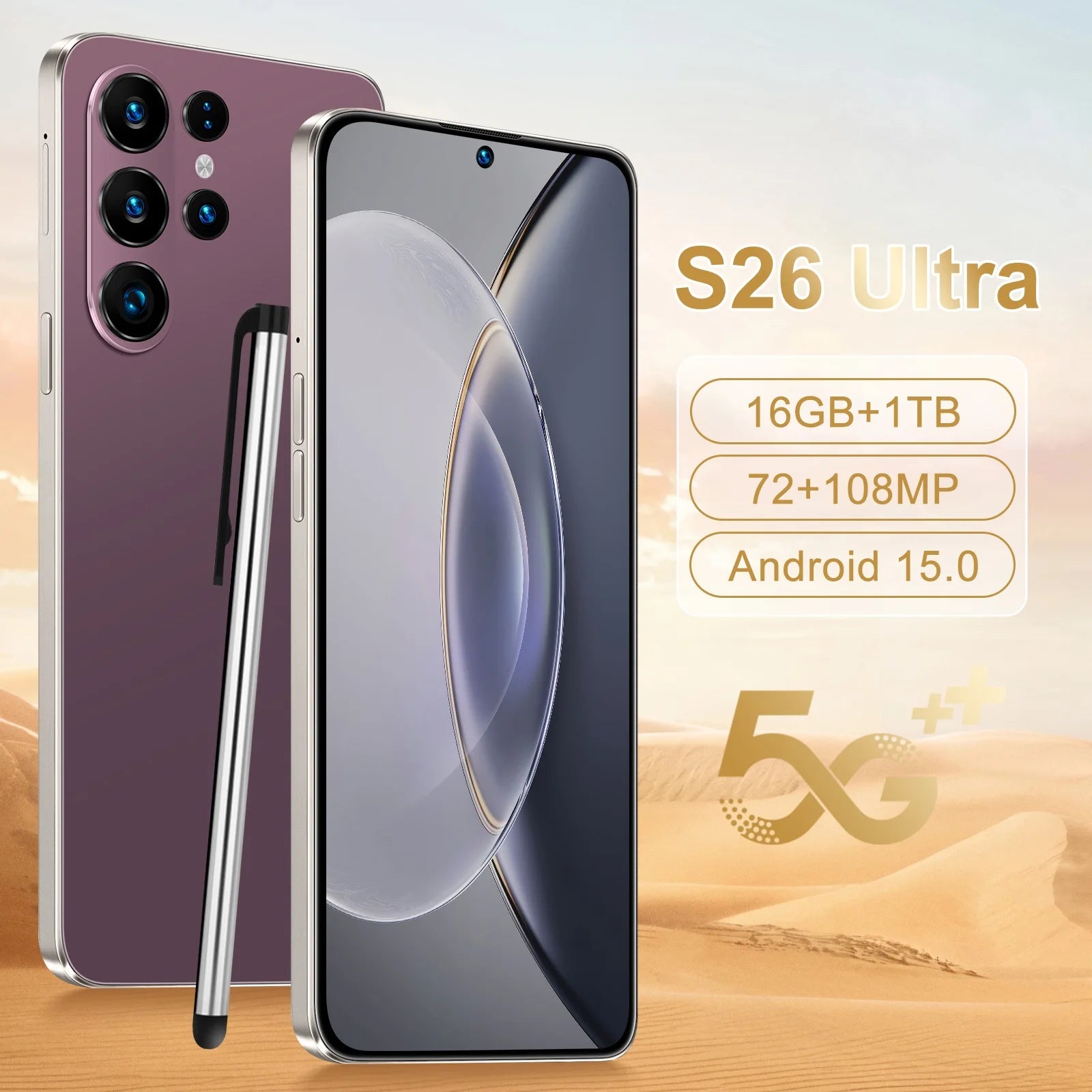 Tidesmit 5G Smartphone: 7.3-Inch AMOLED, 16GB RAM, 256GB Storage Purple 16g 1TB Tidesmit