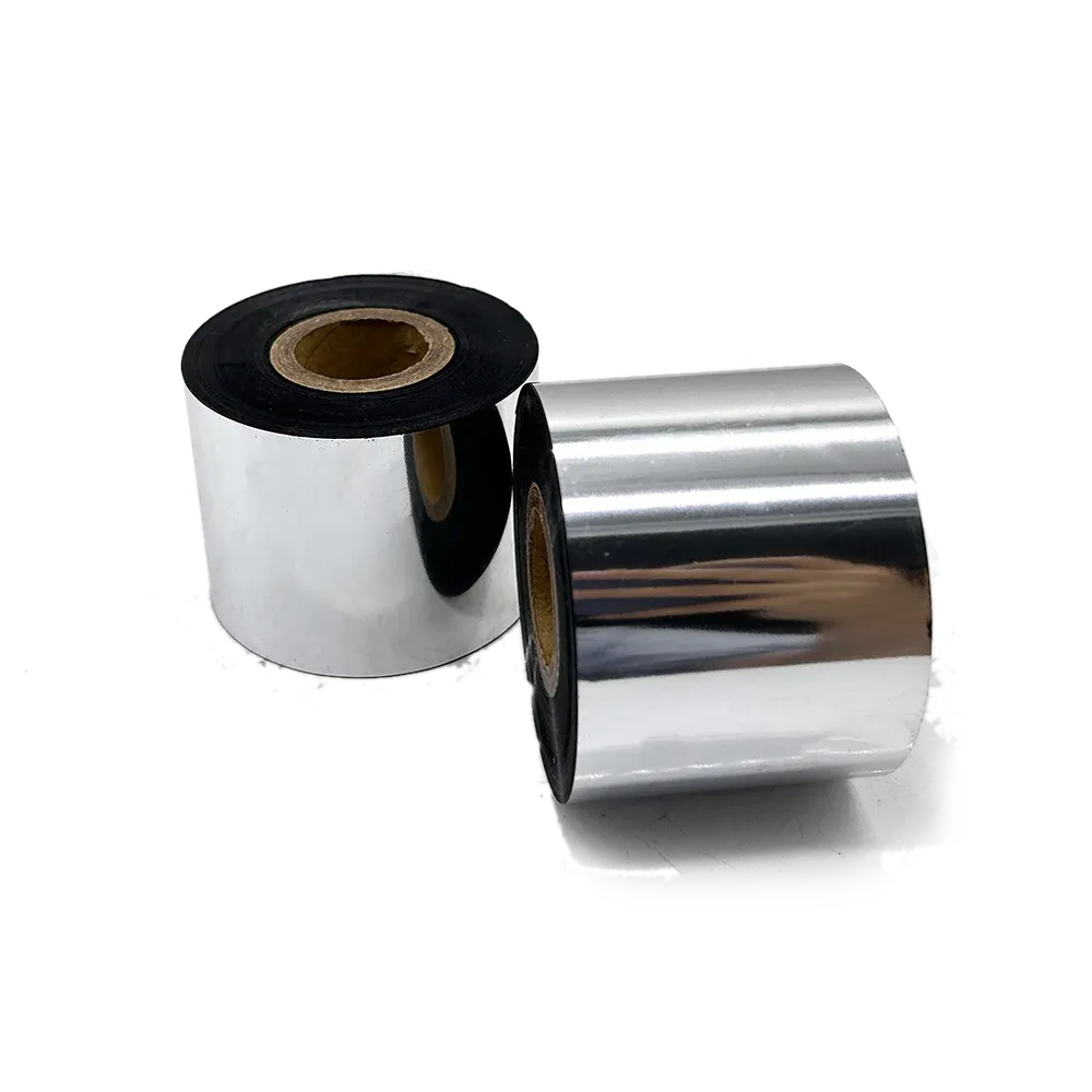 Thermal transfer ribbon roll pair with silver foil and black backing core