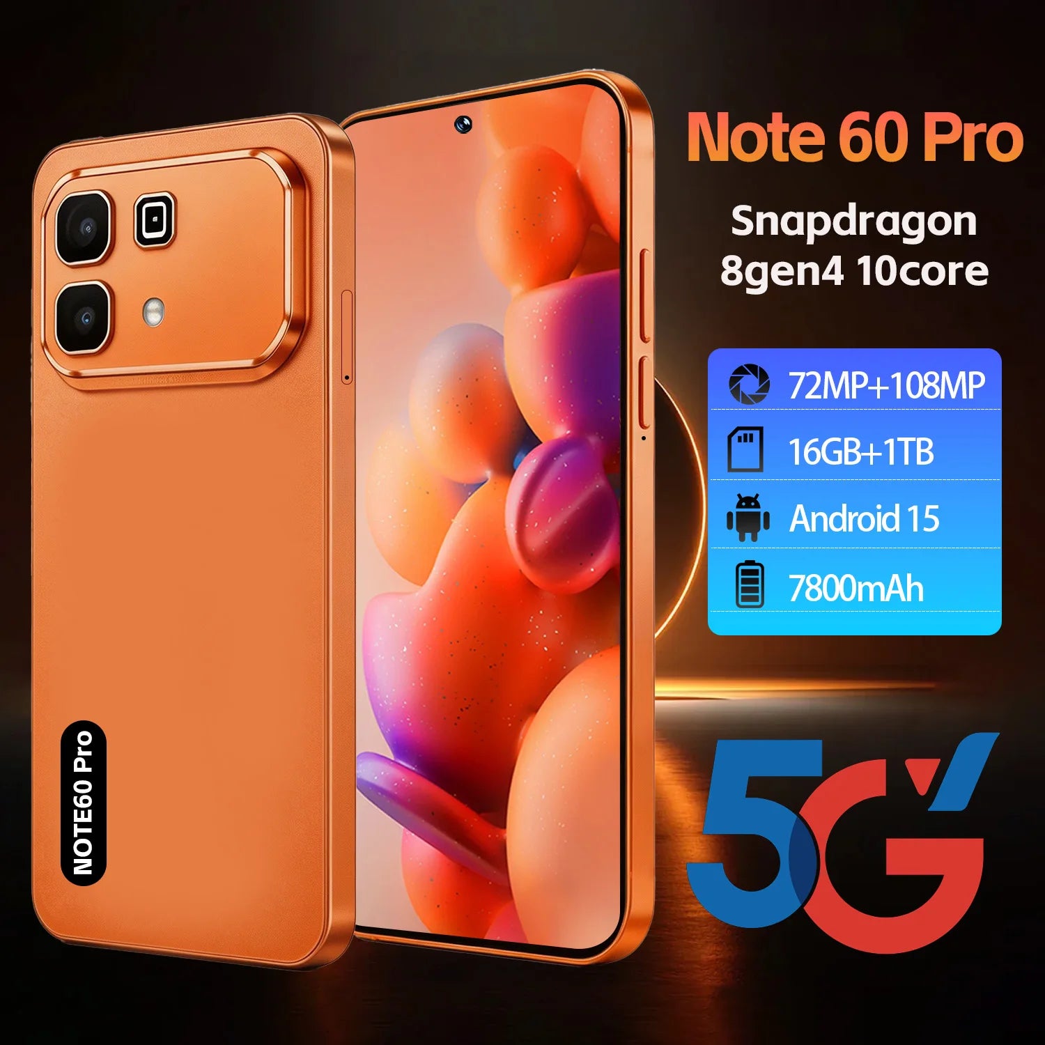 Note 60 Pro 5G smartphone 16GB 1TB storage with 108MP camera and 7800mAh battery, gallery view three
