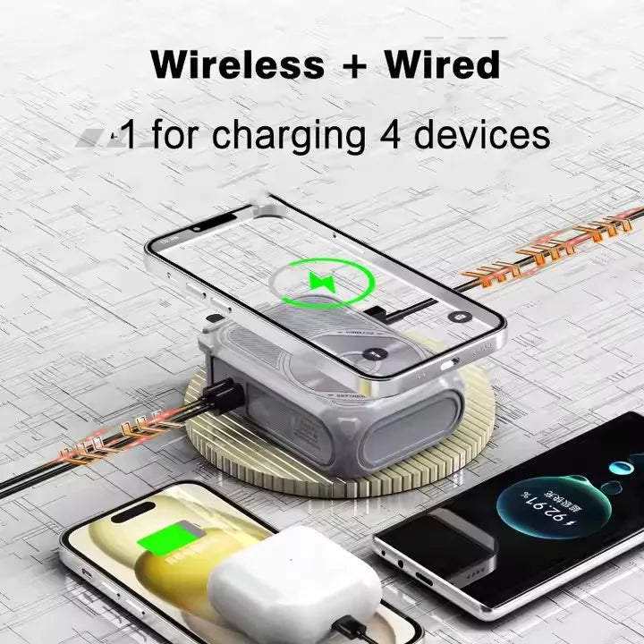 Power bank charger-4 in 1 Wireless Magnetic Power Bank With Plug Cable USB C Fast Charger Portable 20000mAh External Spare Battery Tidesmit